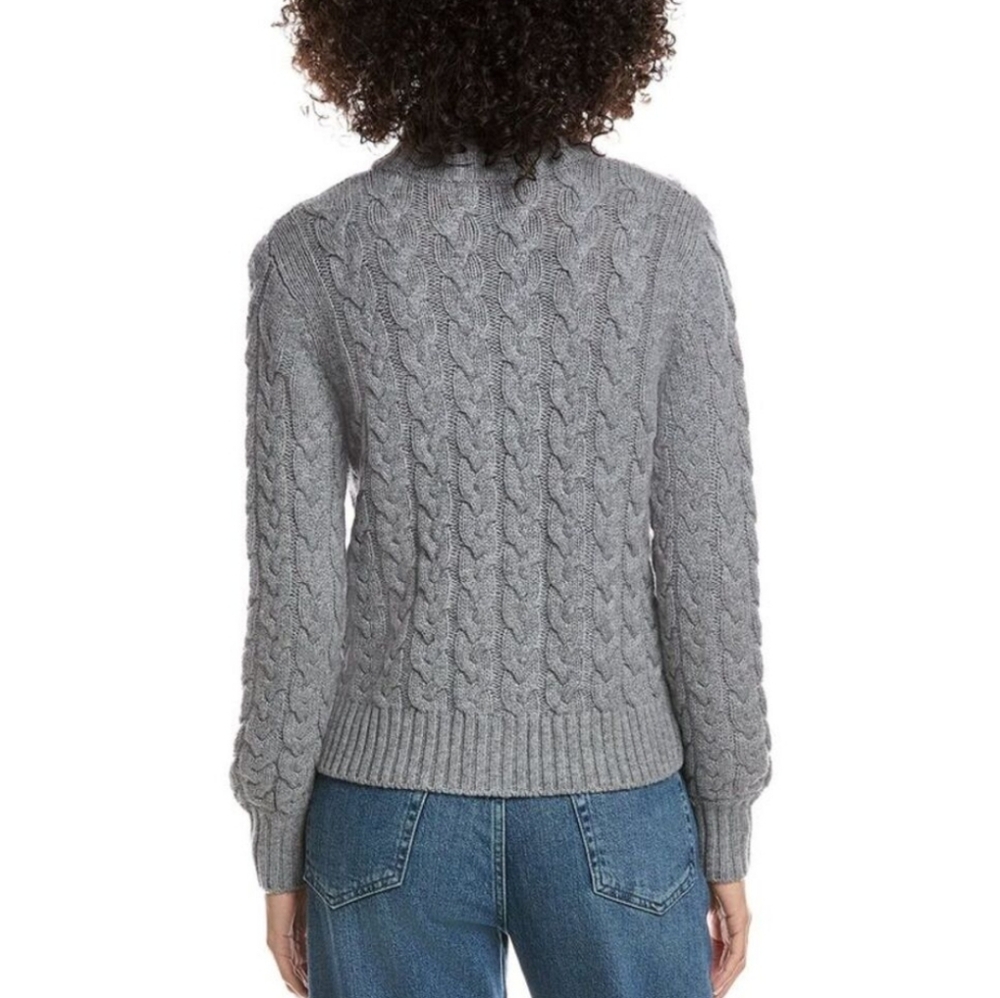 Forte Cashmere Womens Cable Zip Mock Wool & Cashmere-Blend Cardigan, Grey - Picture 2 of 11